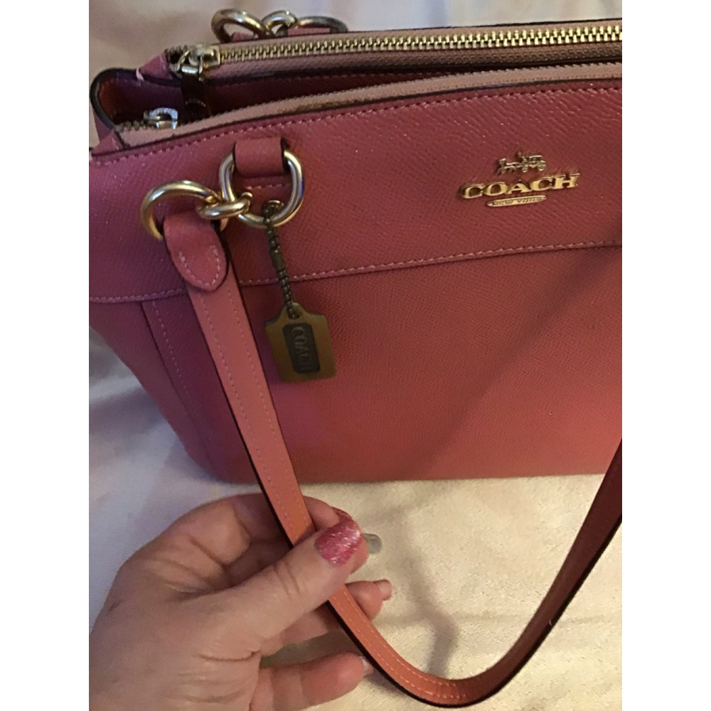 Women's Coach Rose Glitter Pink Leather Satchel Handbag Crossbody with Cloth Bag - Picture 4 of 16